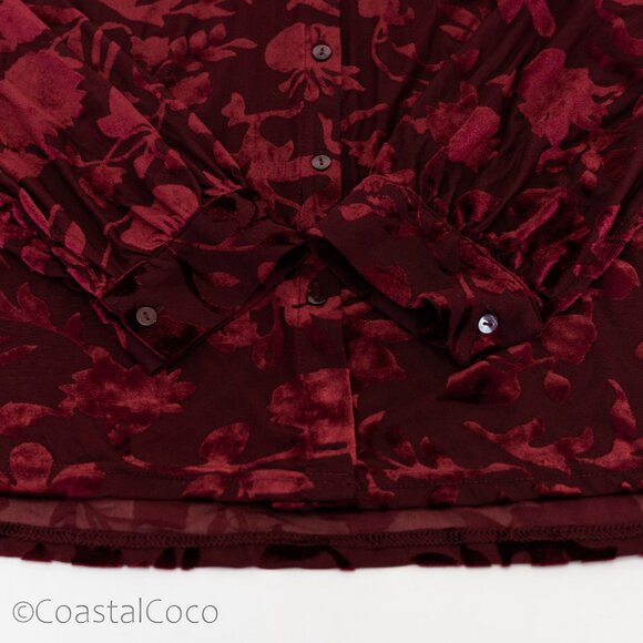 Ultra Pink Burnout Velvet Blouse L Burgundy Floral Sheer Romantic Goth Vampy - Picture 6 of 13